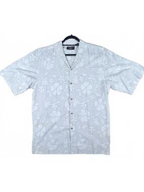 American Outpost Shirt Teal Floral Hawaiian Button Front Silk Vacation Men’s XL